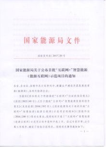 国家能源局关于公布首批“互联网+”智慧能源（能源互联网）示范项目的通知